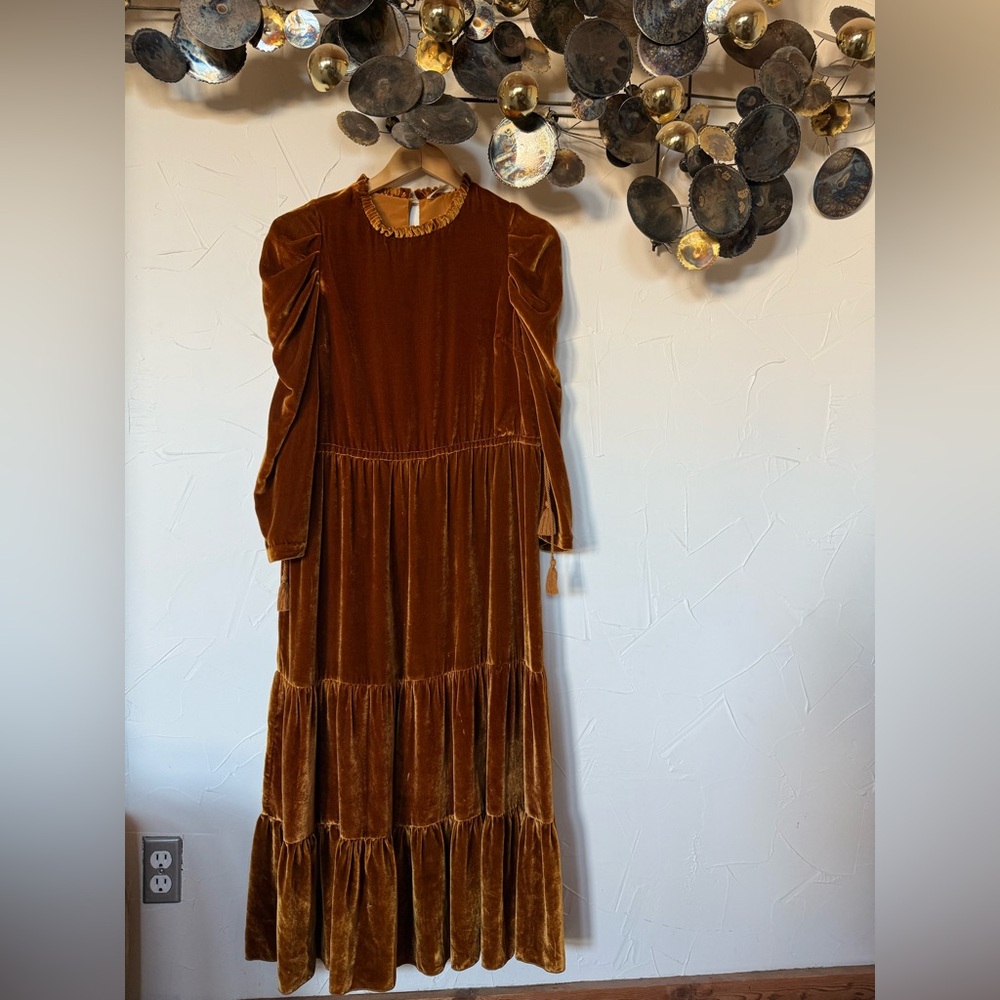 Ulla Johnson Velvet Long Sleeve Dress in Copper Brown